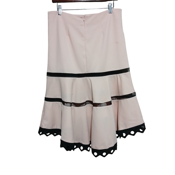 Venus Womens Pink Midi Skirt Black Trim Ruffle Tiered Laser Cut Size 10 - Picture 2 of 7